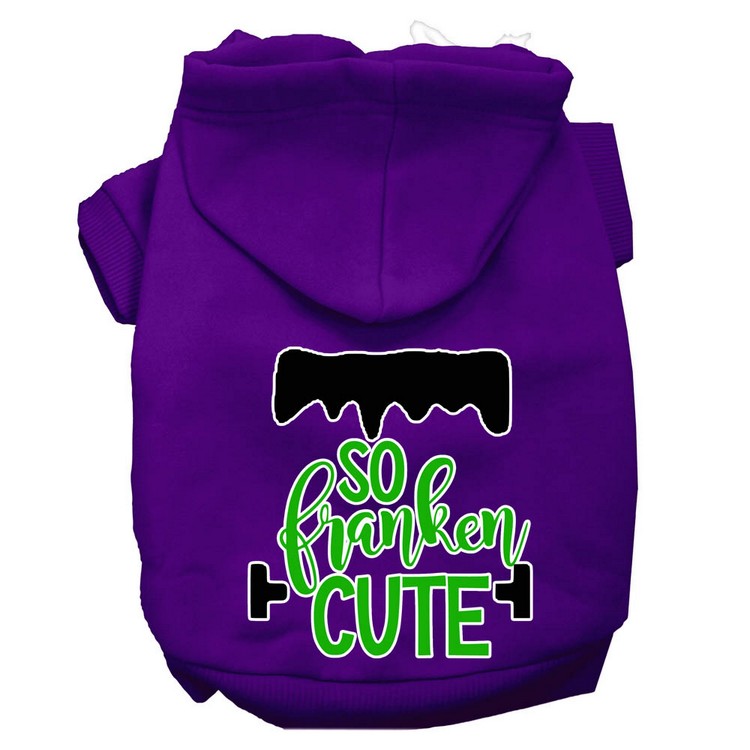 So Franken Cute Screen Print Dog Hoodie Purple XS